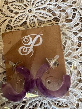 Purple Hoop Earrings on Branded Card $9